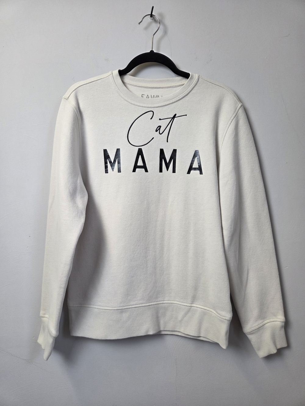 FAWN White Graphic Crewneck Sweatshirt Cat Mama - SM